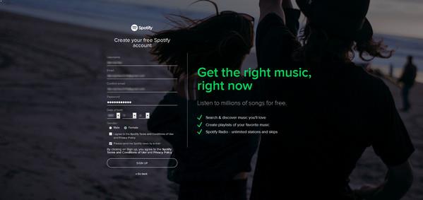 Interface da versão web do Spotify