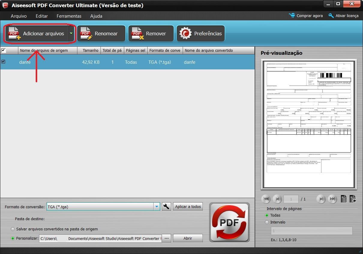 Importe seus arquivos em PDF para o programa