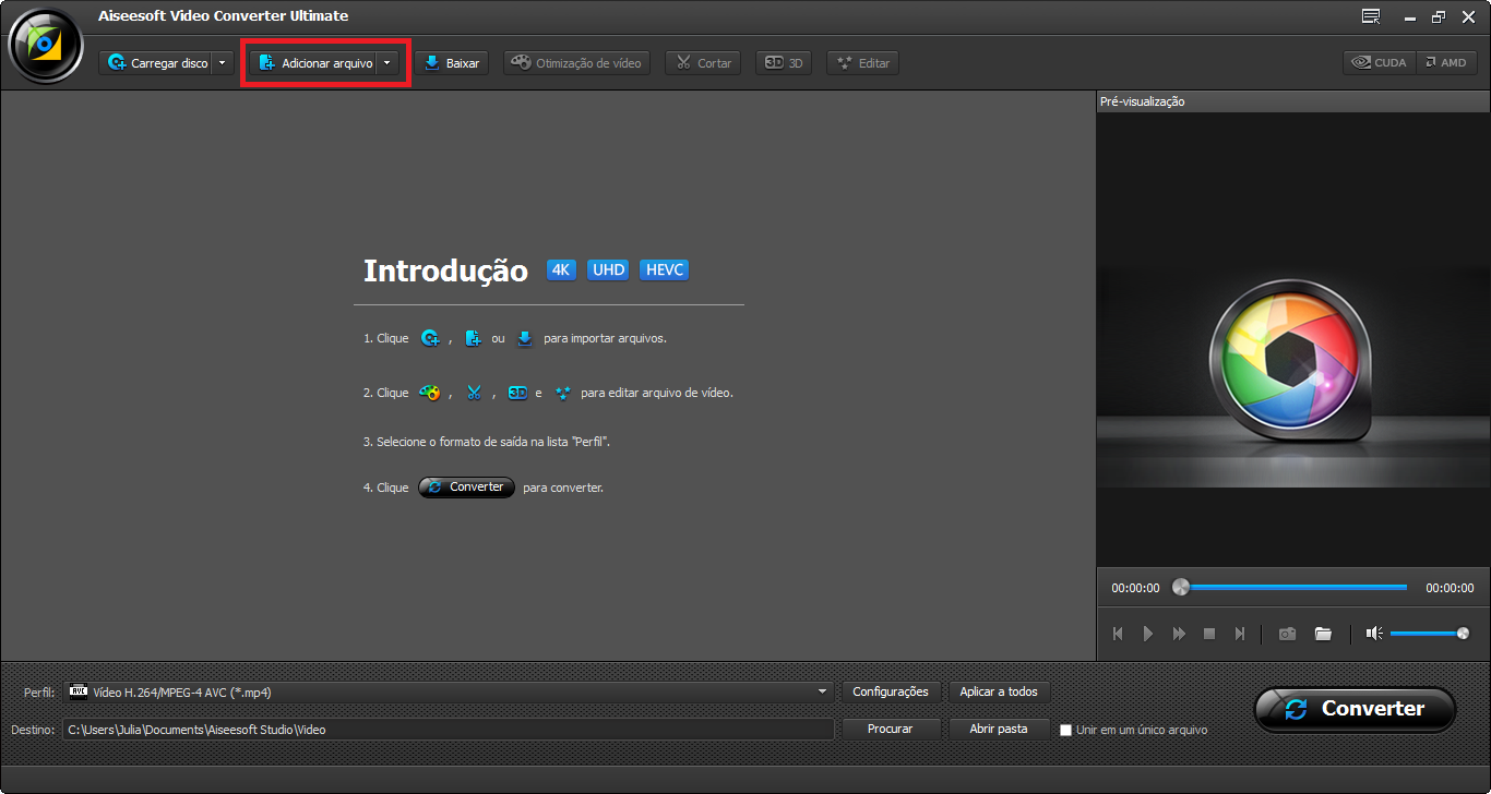 Abrir o Video Converter Ultimate e importar os arquivos para o programa
