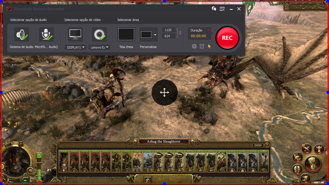 Abra o Total War: Warhammer e clique no botão REC para começar a gravar
