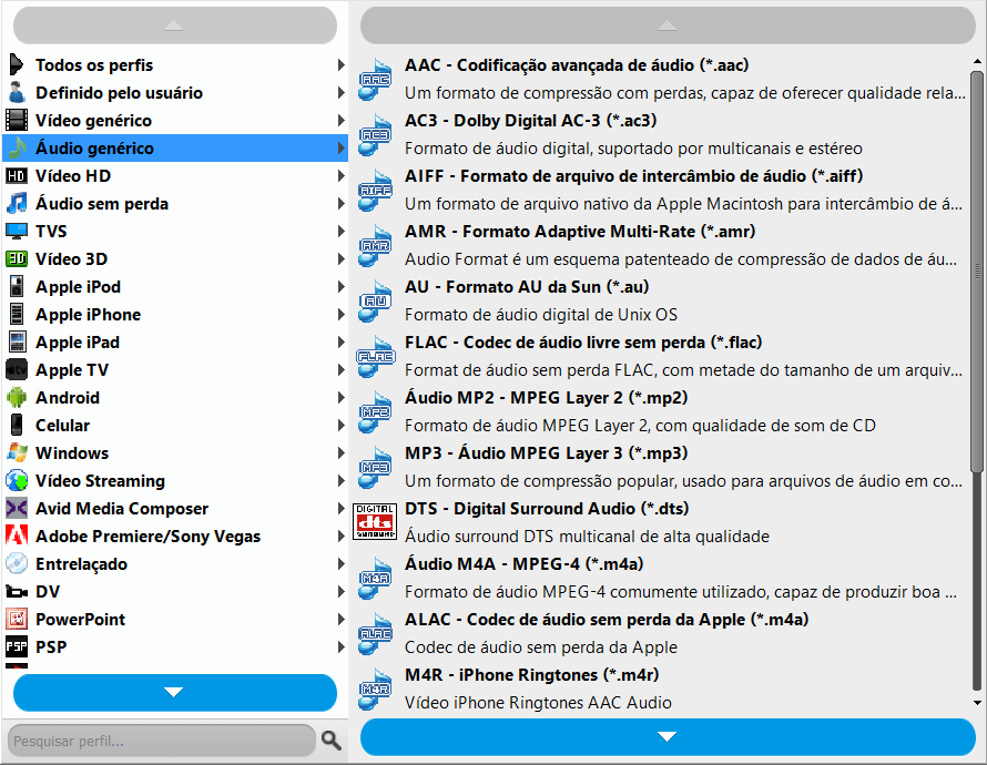 Selecione o formato de conversão desejado