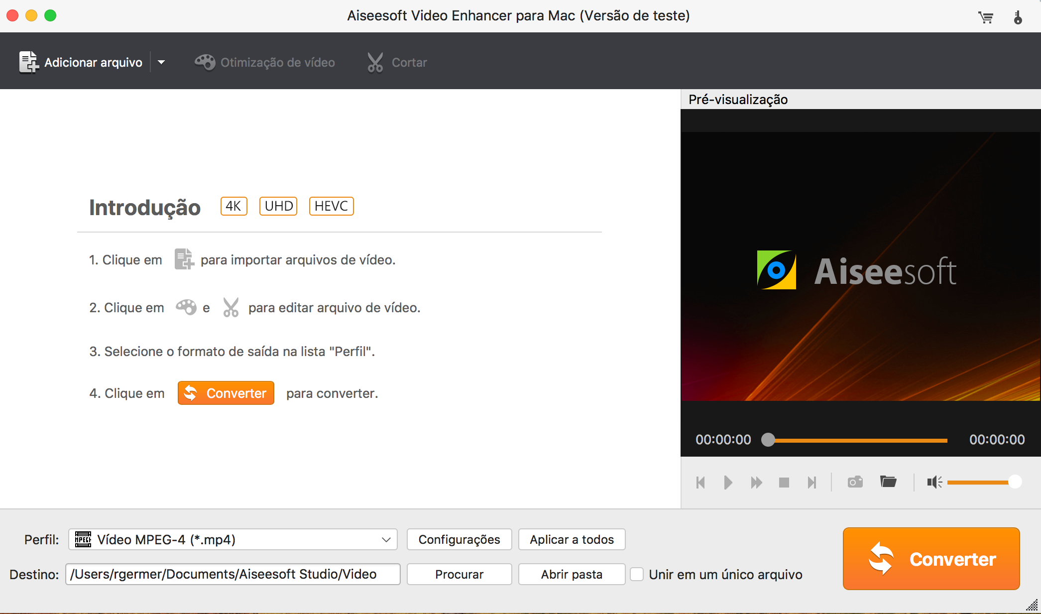 Tela de início do Aiseesoft Video Enhancer para Mac